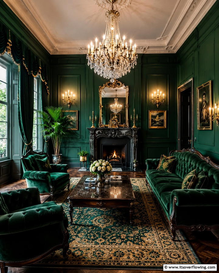 Dark Wood Furniture - 25 Victorian Dark Green Living Room Ideas for Drama