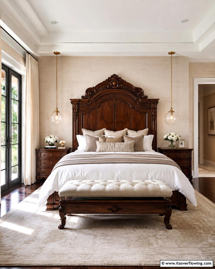 Dark Wood Headboards for Added Elegance - 25 Dark Wood Bedroom Ideas for a Sophisticated Look