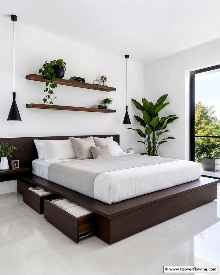 Dark Wood Platform Bed with Built In Storage - 25 Dark Wood Bedroom Ideas for a Sophisticated Look