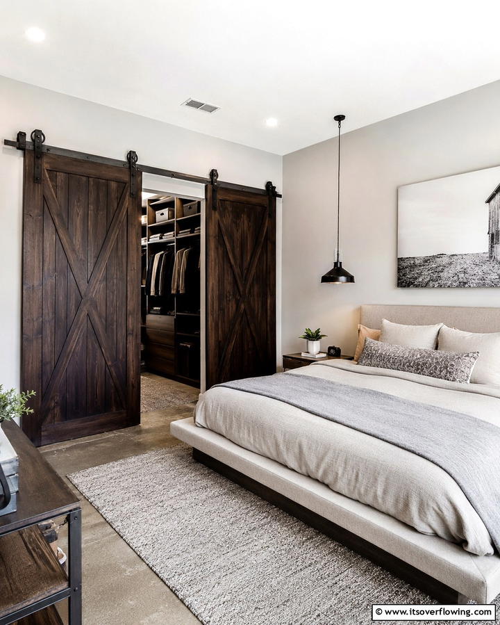 Dark Wood Sliding Barn Doors for a Unique Touch - 25 Dark Wood Bedroom Ideas for a Sophisticated Look