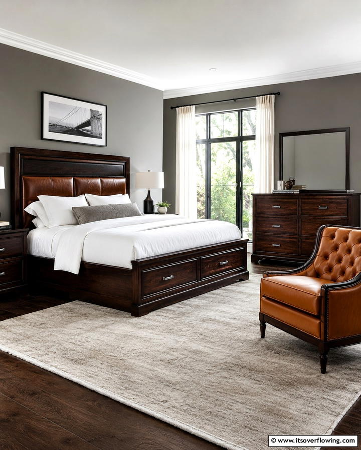 Dark Wood and Leather Furniture Combination - 25 Dark Wood Bedroom Ideas for a Sophisticated Look