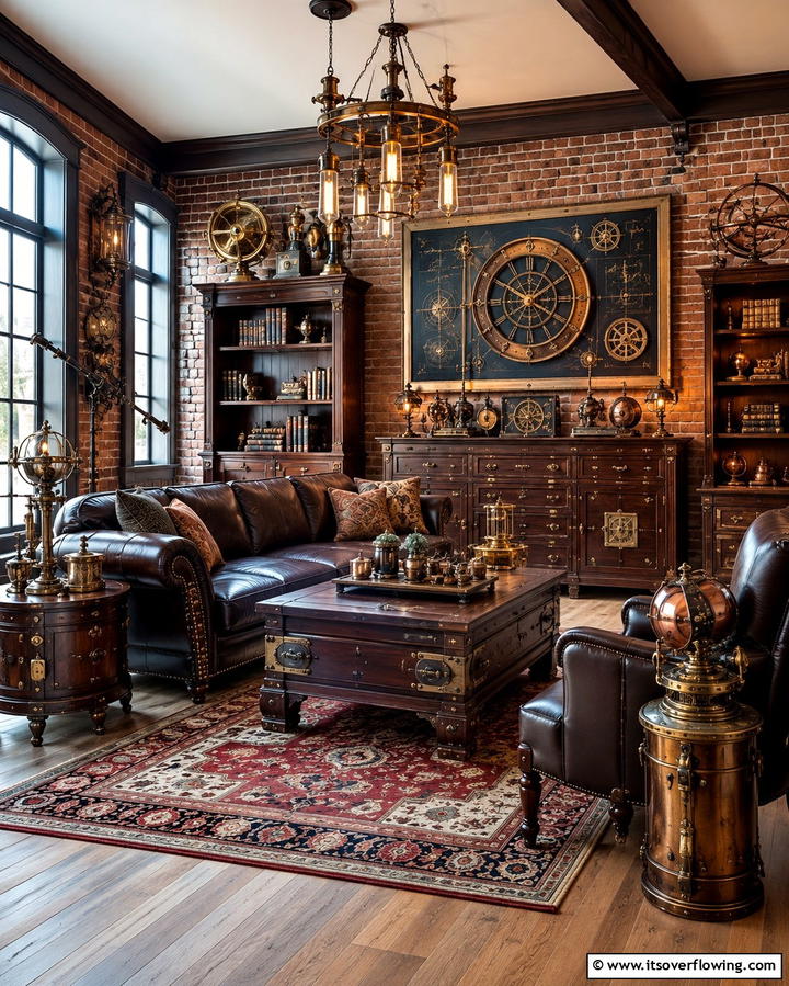 Dark Wooden Furniture - 20 Steampunk Living Room Ideas for Unique Decor