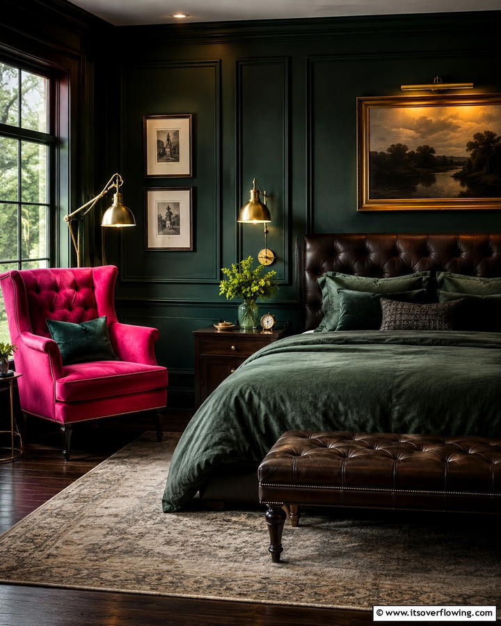 Dark and Moody Ambiance - 25 Pink and Green Bedroom Ideas for a Fresh Look