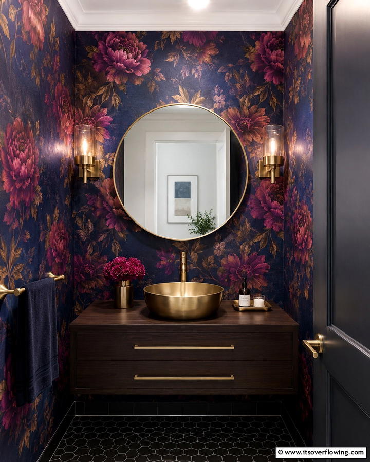 Dark and Moody Florals - 25 Powder Room Wallpaper Ideas to Elevate Your Space