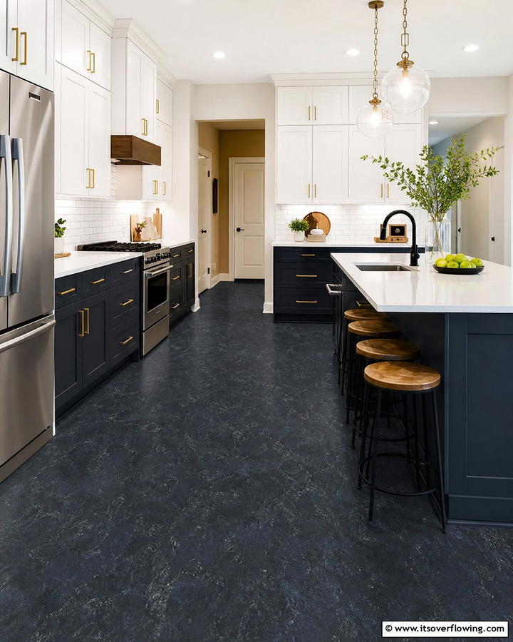 Dark and Moody Linoleum - 20 Linoleum Kitchen Flooring Ideas for a Durable and Stylish Look