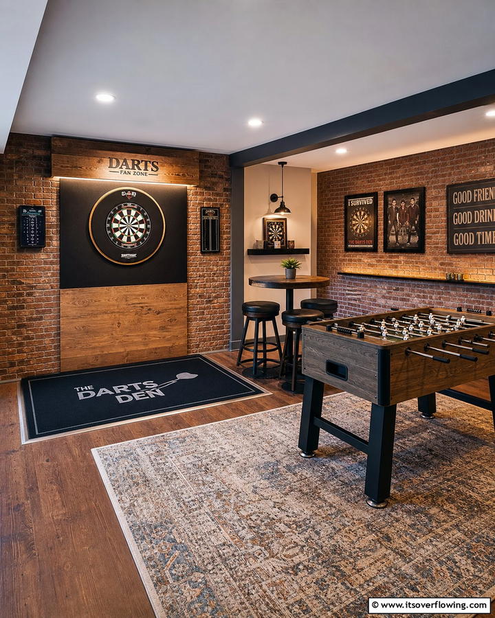 Darts and Pub Games Den - 30 Fun Basement Game Room Ideas for Family Entertainment