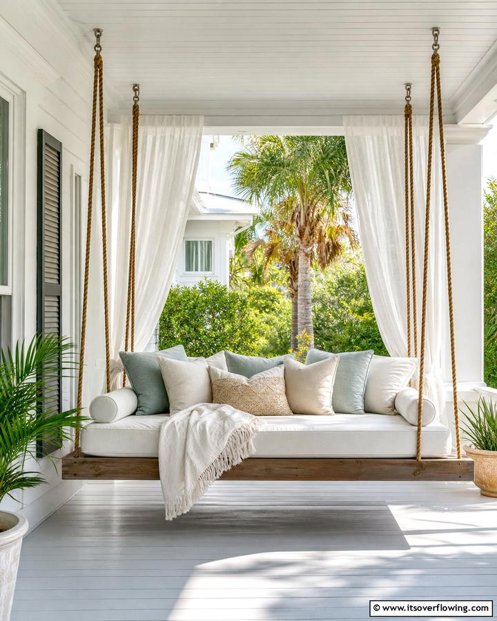 Daybed Swing for Ultimate Relaxation - 20 Front Porch Swing Ideas for a Cozy and Inviting Entrance