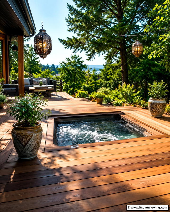 Deck Integrated Sunken Hot Tub - 20 Sunken Hot Tub Ideas for Relaxing Outdoor Spaces
