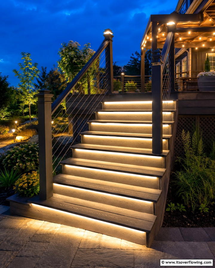 Deck Steps with LED Strip Lighting - 25 Deck Steps Ideas for a Safe and Stylish Entry