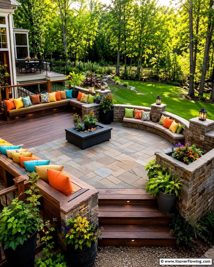 Deck and Patio with Built In SeatingExact - 25 Deck and Patio Combination Ideas for a Versatile Outdoor Space
