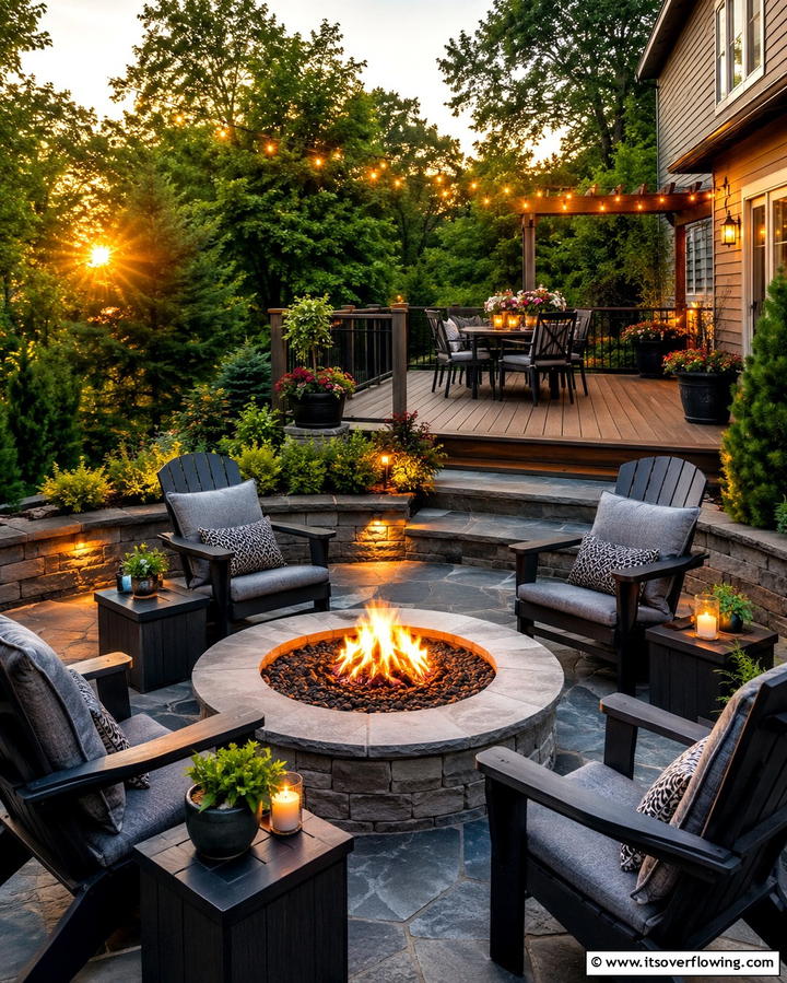 Deck and Patio with Fire Pit - 25 Deck and Patio Combination Ideas for a Versatile Outdoor Space