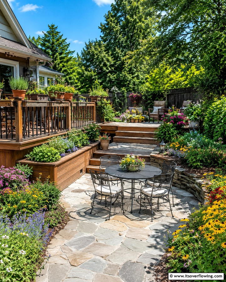 Deck and Patio with Garden Integration - 25 Deck and Patio Combination Ideas for a Versatile Outdoor Space