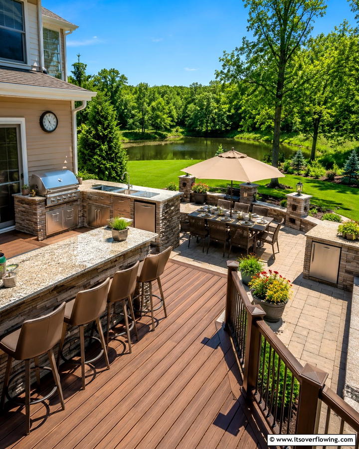 Deck and Patio with Outdoor KitchenOne - 25 Deck and Patio Combination Ideas for a Versatile Outdoor Space