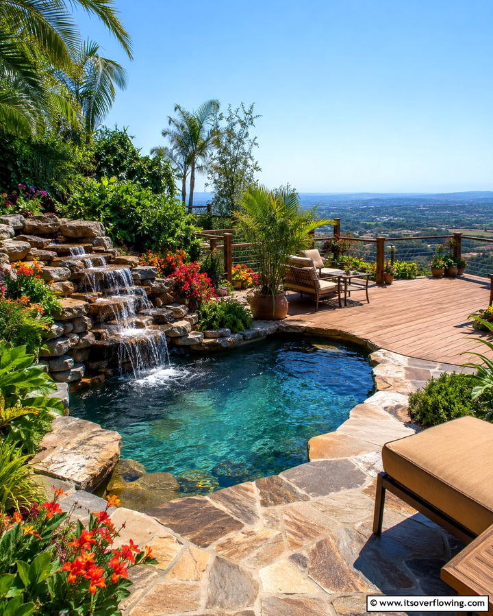 Deck and Patio with Water Feature - 25 Deck and Patio Combination Ideas for a Versatile Outdoor Space