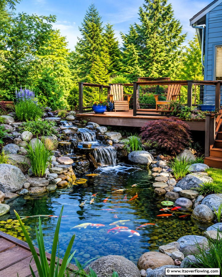 Deck and Patio with Water Features - 25 Deck and Patio Combination Ideas for a Versatile Outdoor Space