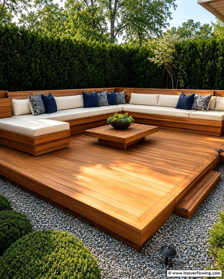 Deck with Built In Seating - 25 Ground Level Deck Ideas for Easy Outdoor Living