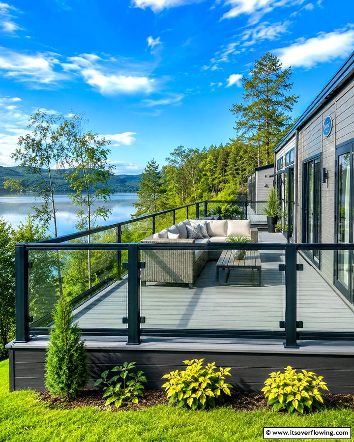 Deck with Glass Railings - 25 Mobile Home Deck Ideas to Enhance Your Outdoor Living