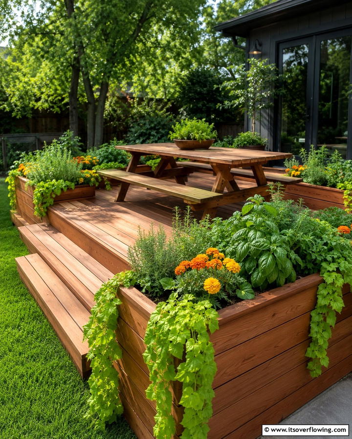 Deck with Integrated Planters - 25 Ground Level Deck Ideas for Easy Outdoor Living