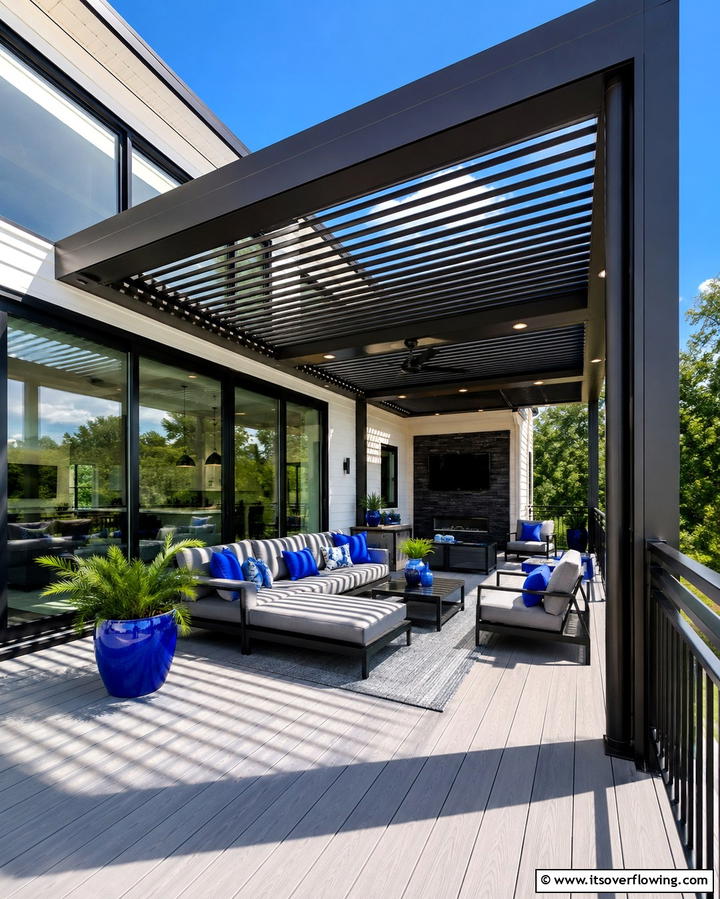Deck with Louvered Roof - 30 Partially Covered Deck Ideas for Flexible Outdoor Living