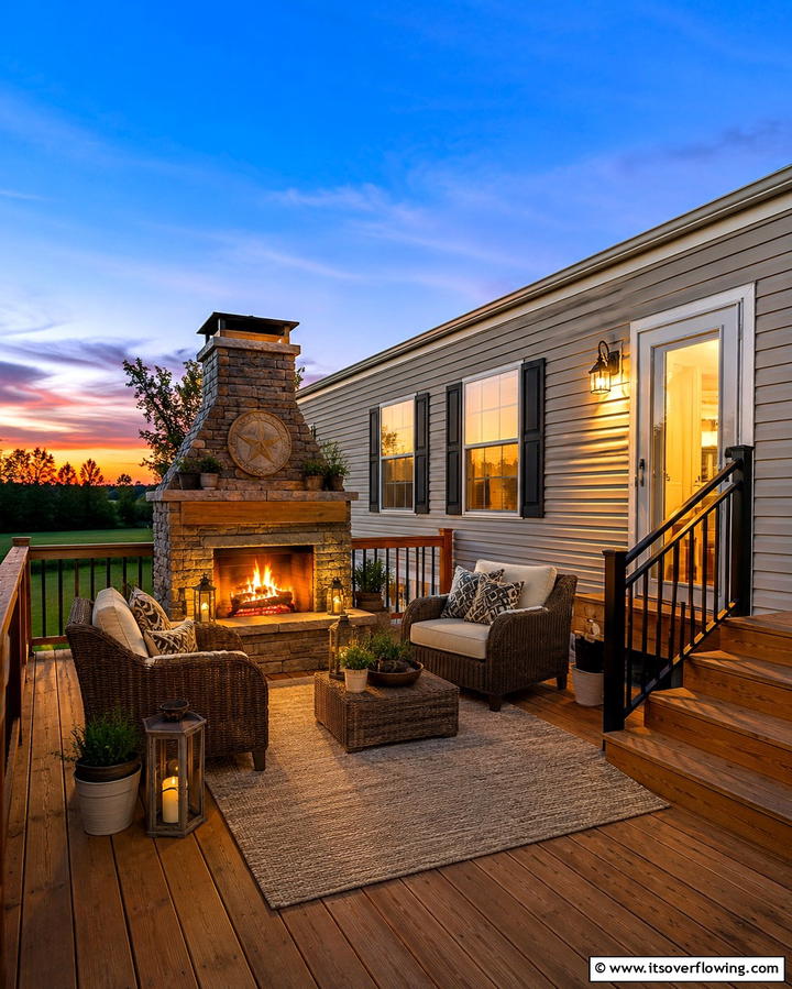 Deck with Outdoor Fireplace - 25 Mobile Home Deck Ideas to Enhance Your Outdoor Living
