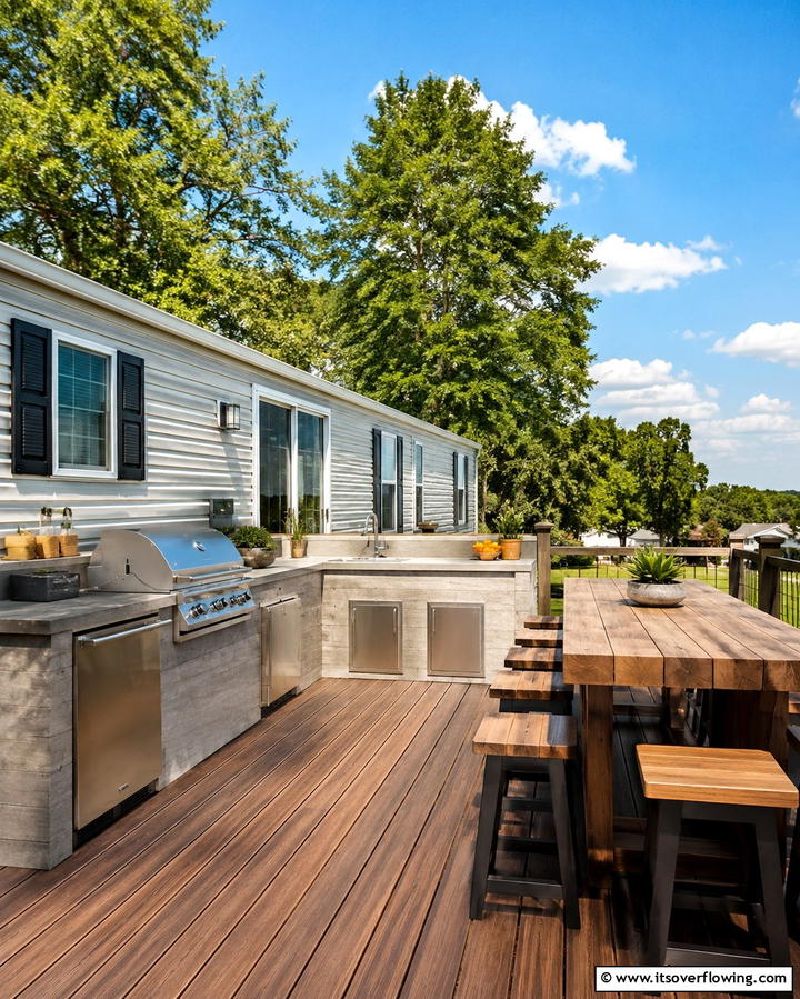 Deck with Outdoor Kitchen - 25 Mobile Home Deck Ideas to Enhance Your Outdoor Living