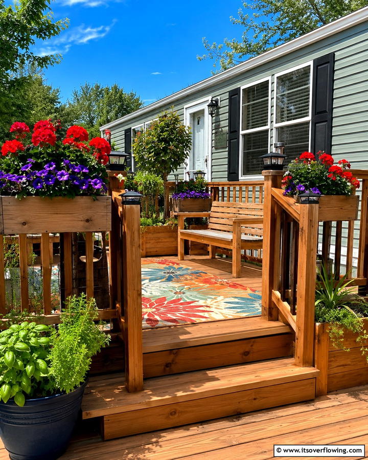 Deck with Planters - 25 Mobile Home Deck Ideas to Enhance Your Outdoor Living