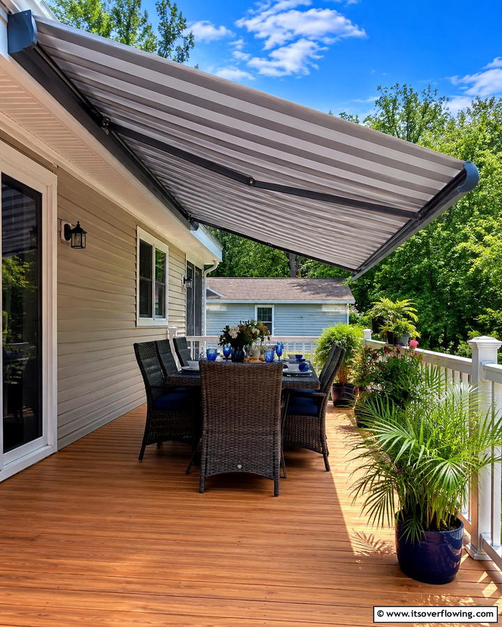 Deck with Retractable Awning - 25 Mobile Home Deck Ideas to Enhance Your Outdoor Living