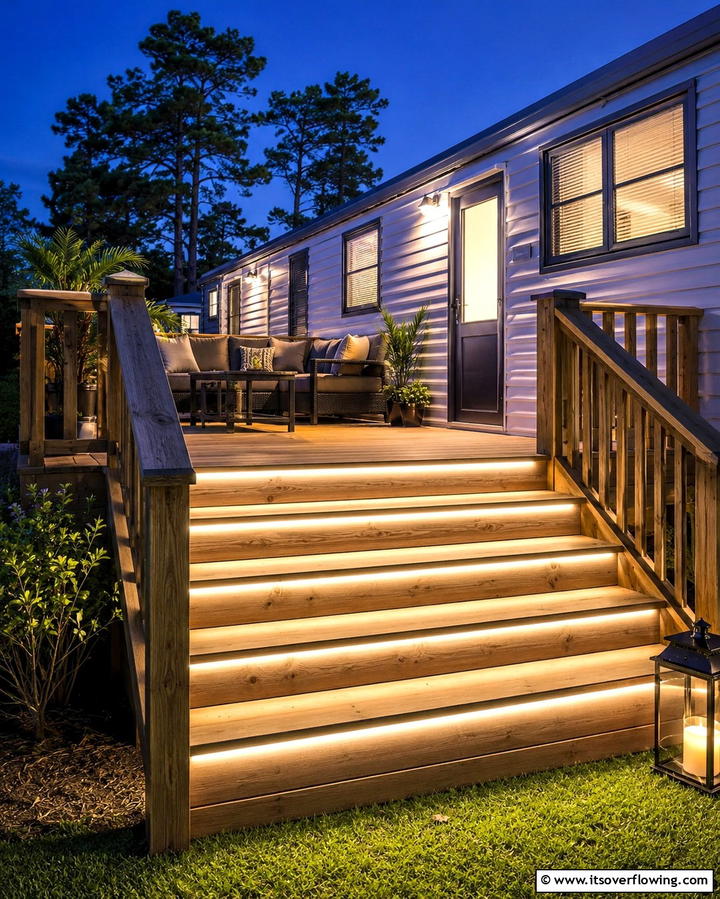 Deck with Stair Lighting - 25 Mobile Home Deck Ideas to Enhance Your Outdoor Living