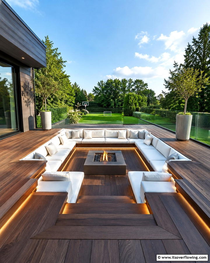 Deck with Sunken Lounge - 25 Ground Level Deck Ideas for Easy Outdoor Living