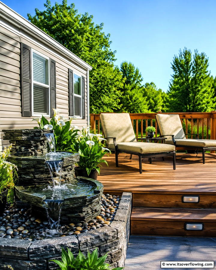 Deck with Water Feature - 25 Mobile Home Deck Ideas to Enhance Your Outdoor Living
