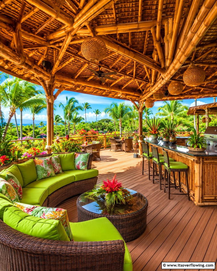 Deck with a Bamboo Roof - 30 Partially Covered Deck Ideas for Flexible Outdoor Living