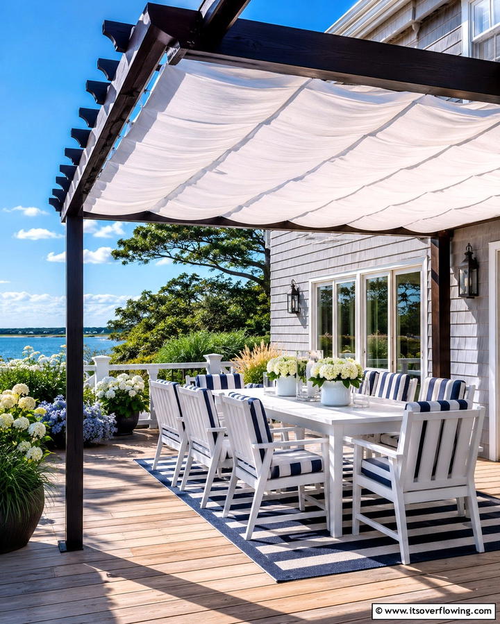 Deck with a Fabric Canopy - 30 Partially Covered Deck Ideas for Flexible Outdoor Living