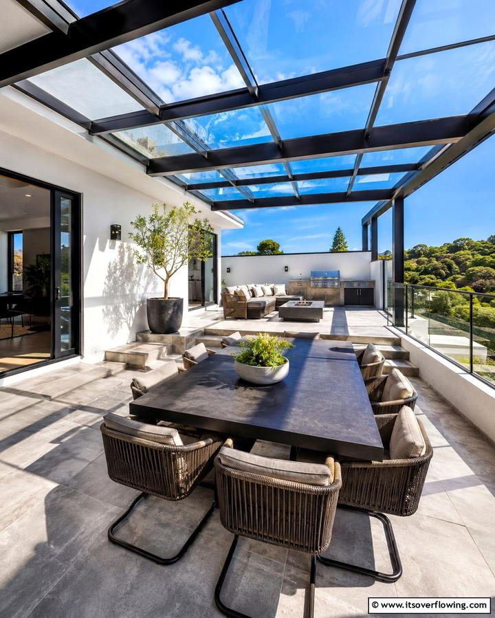 Deck with a Glass Roof - 30 Partially Covered Deck Ideas for Flexible Outdoor Living