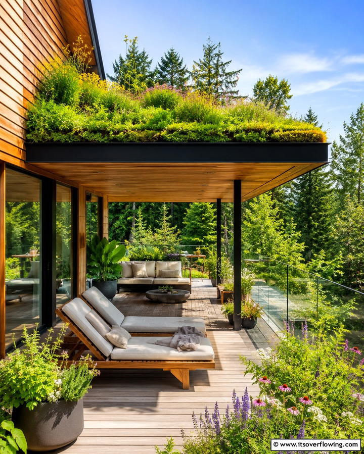Deck with a Green Roof - 30 Partially Covered Deck Ideas for Flexible Outdoor Living