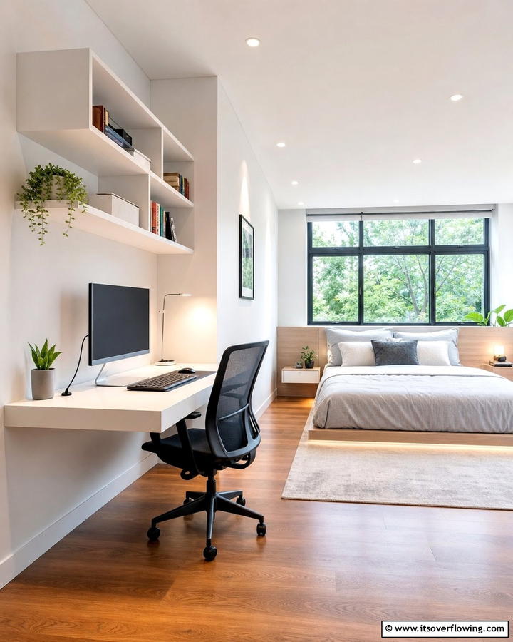Decluttered Workspace Integration - 21 Minimalist Bedroom Ideas for a Serene Retreat