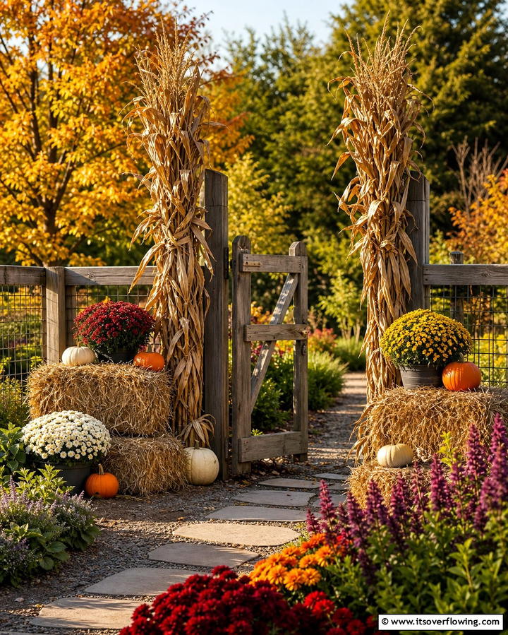 Decorate with Corn Stalks and Hay Bales - 25 Fall Garden Ideas to Beautify Your Outdoor Space