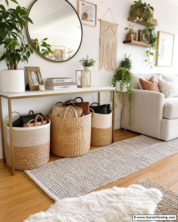 Decorative Bag Baskets - 17 Purse Storage Ideas for Organized Closets and Entryways
