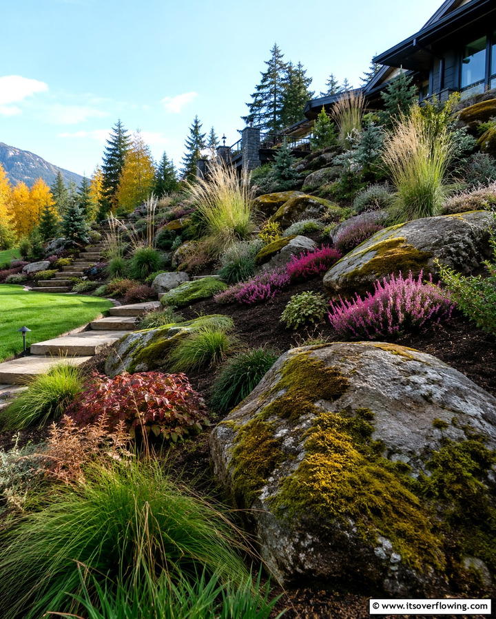 Decorative Boulders as Accents - 30 Hillside Landscaping Ideas for Sloped Yards