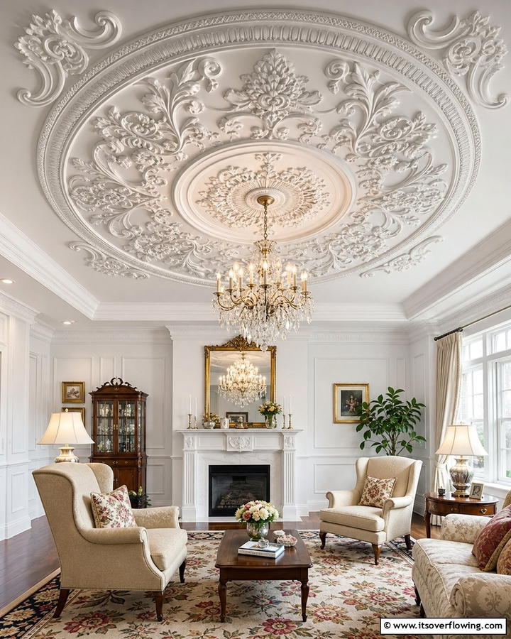 Decorative Ceiling Medallions - 21 Living Room Ceiling Ideas to Elevate Your Space