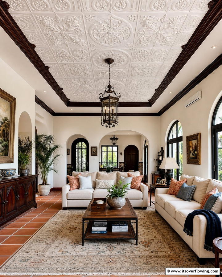 Decorative Ceiling Tiles - 25 Spanish Style Living Room Ideas for Timeless Elegance