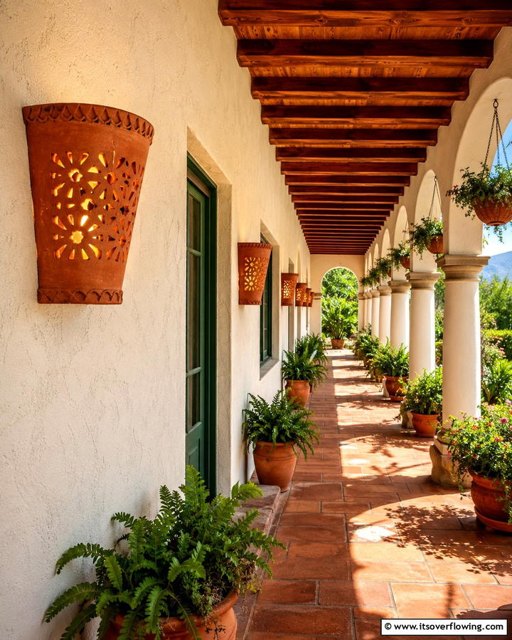 Decorative Clay Wall Sconces - 25 Spanish Style Patio Ideas for Outdoor Living