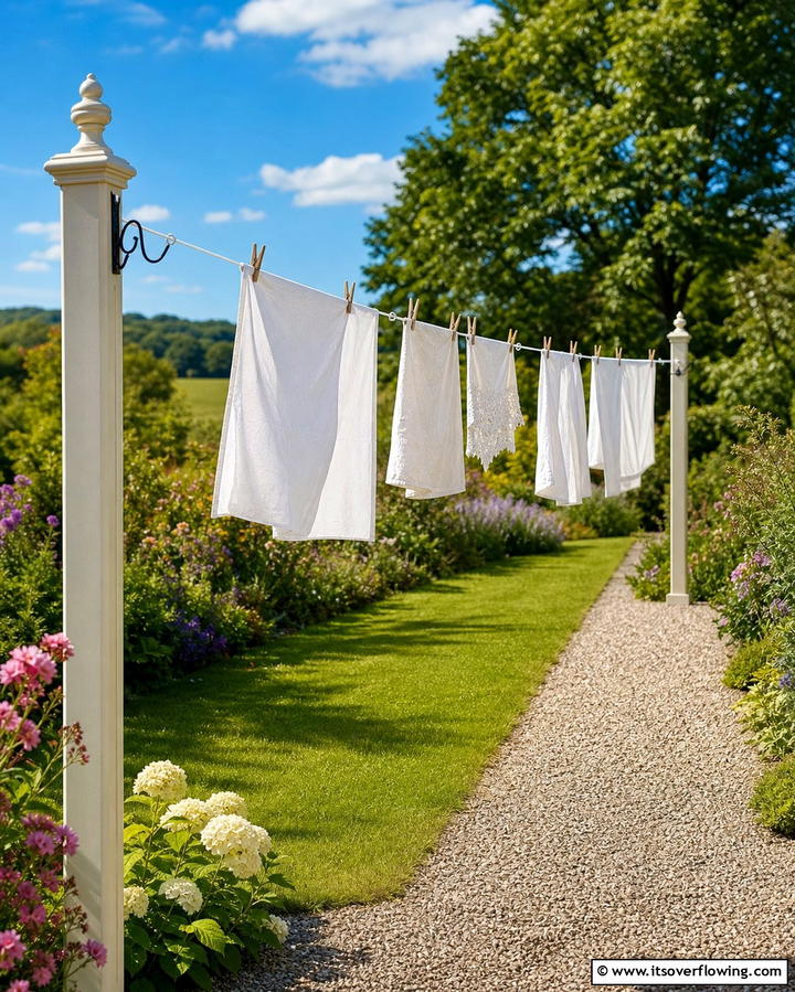 Decorative Clothesline with Hooks or Pegs - 25 Outdoor Clothesline Ideas for Efficient Drying