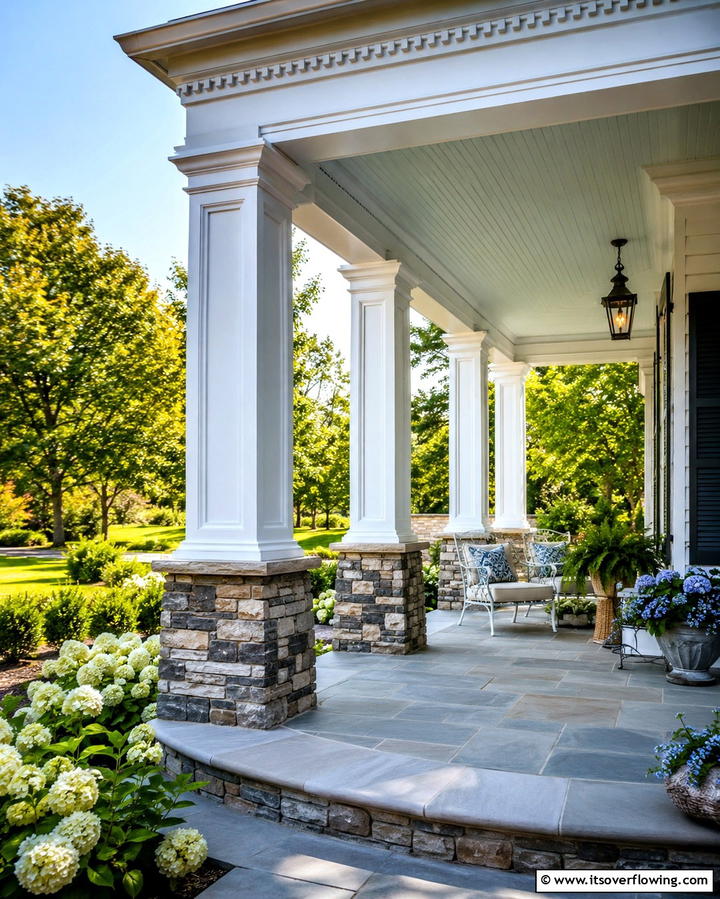 Decorative Column Accents - 30 Barndominium Front Porch Ideas for Rustic Charm