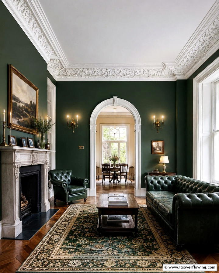 Decorative Crown Molding - 25 Victorian Dark Green Living Room Ideas for Drama