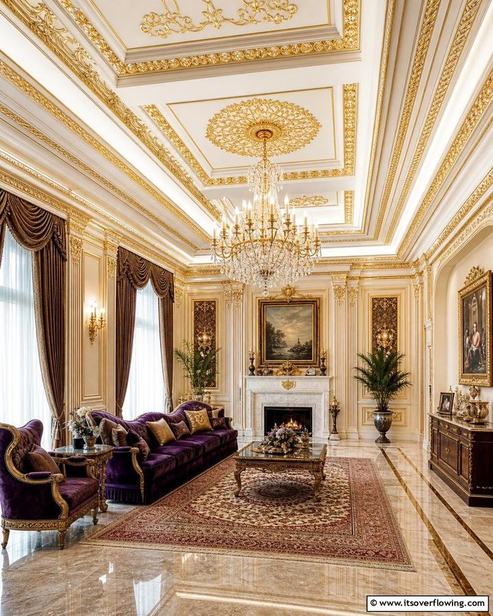 Decorative Crown Moldings - 20 Royal Living Room Design Ideas for an Elegant Space