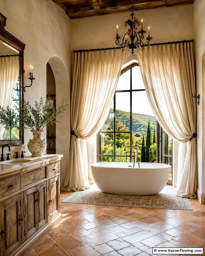 Decorative Drapery - 20 Tuscan Bathroom Ideas for a Rustic Retreat