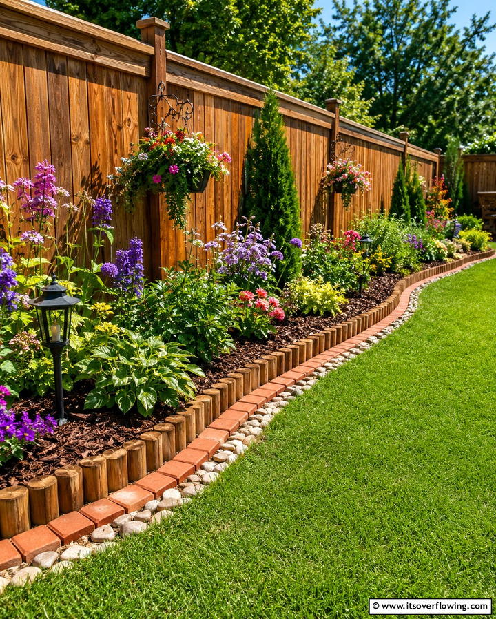 Decorative Edging Feature - 30 Simple Fence Line Landscaping Ideas for Curb Appeal