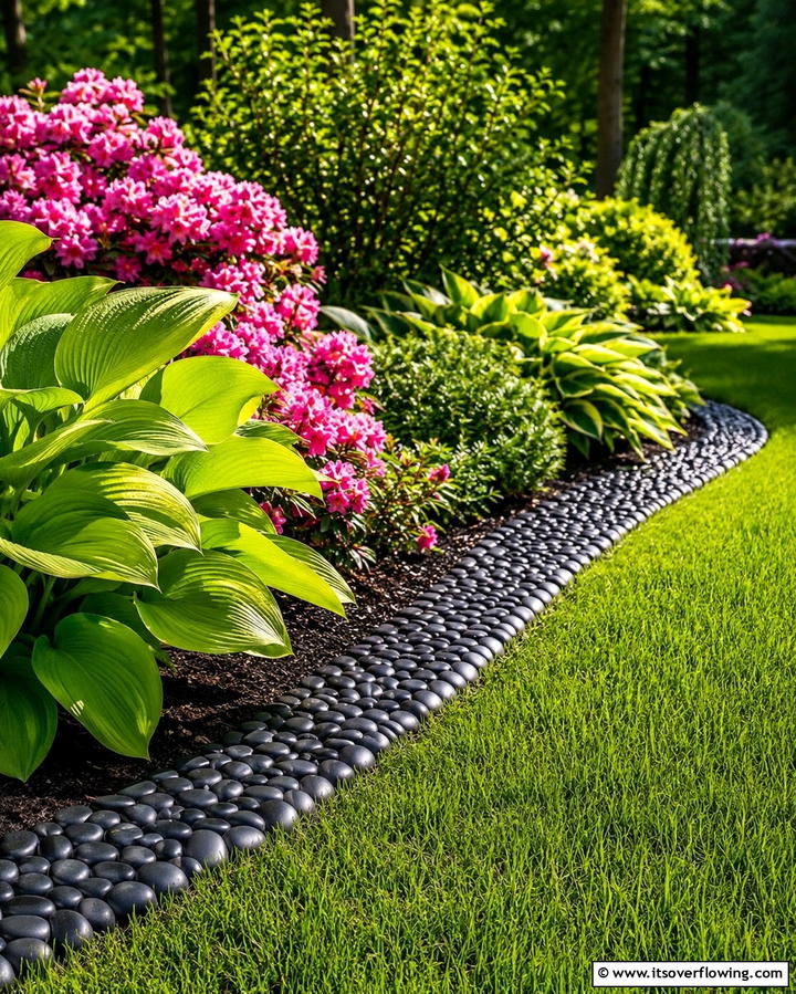 Decorative Edging for Flower Beds - 30 Natural Black River Rock Landscaping Ideas for Texture