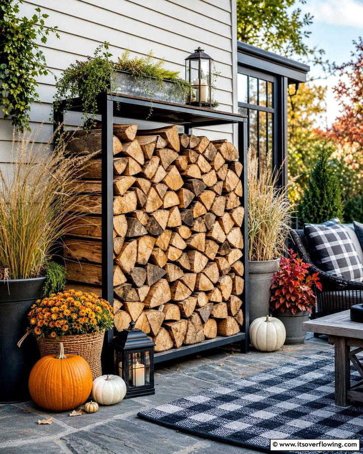 Decorative Firewood Pile Displays - 21 Fall Outdoor Decorating Ideas for a Cozy Vibe