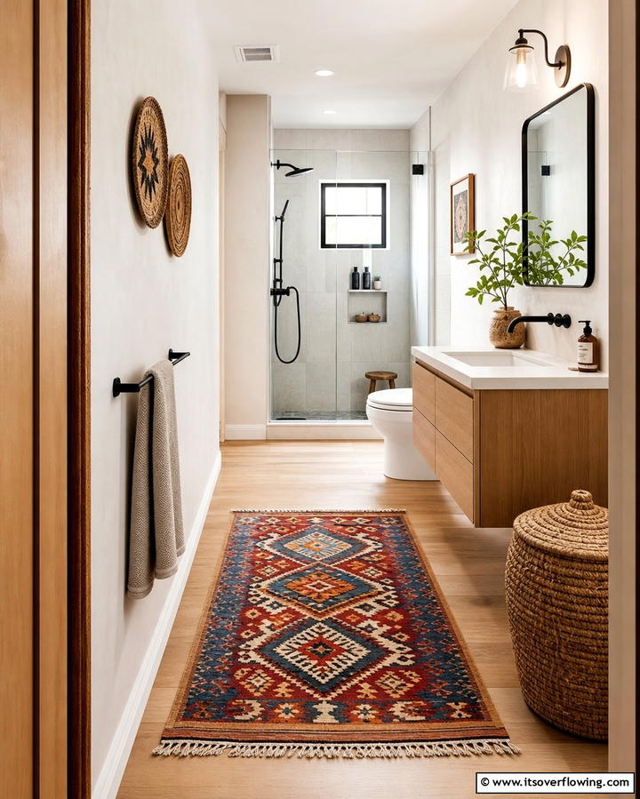 Decorative Floor Mats - 25 Hallway Bathroom Ideas to Maximize Small Spaces